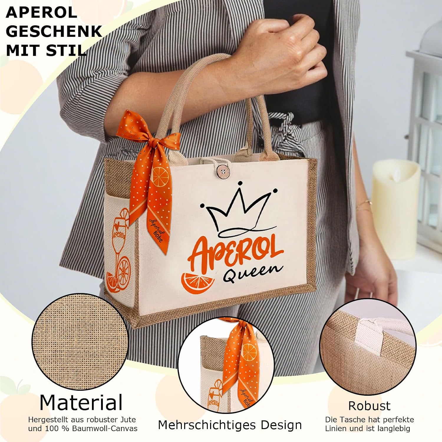 Thumbnail 4 de Oizemori Aperol Geschenk Tasche – Jutetasche mit Aperol Queen Print für Damen