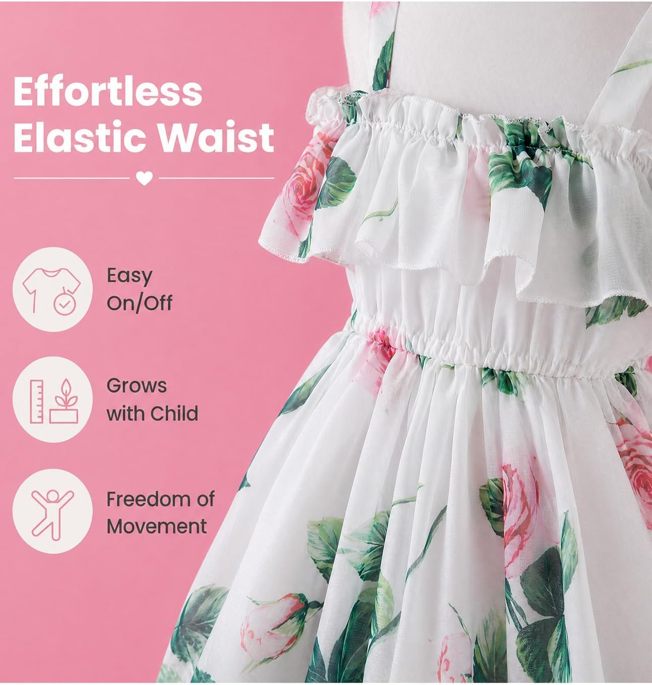Detalle 2 de JiAmy Toddler Girls Summer Dress – Floral Off-Shoulder Chiffon Ruffle Hem (1–6 Years)
