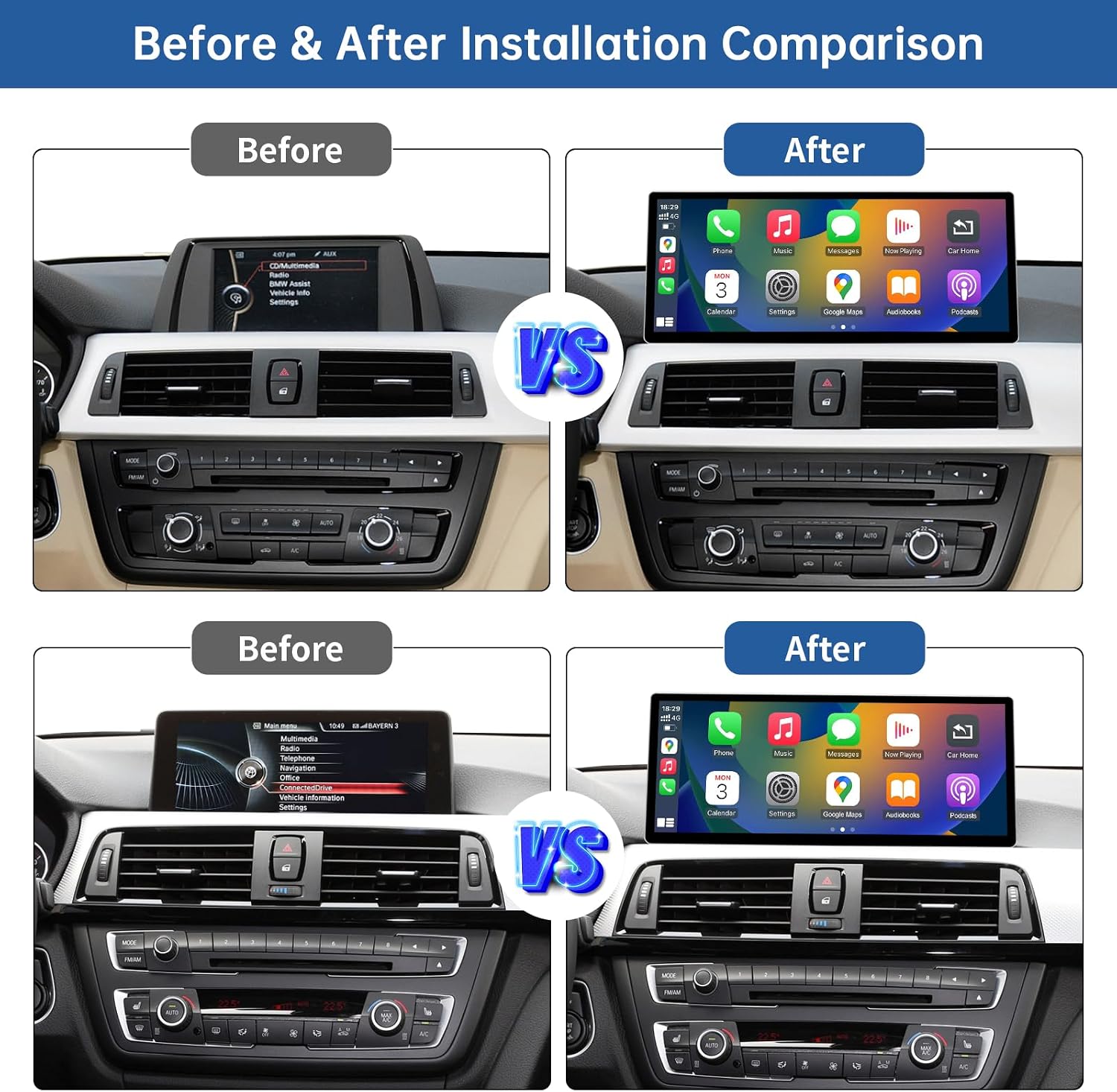 Detalle 2 de Road Top autoradio da 12,3 pollici per BMW Serie 3 e 4 F30/F31/F32 (2012–2015): CarPlay senza fili, Android Auto e MirrorLink
