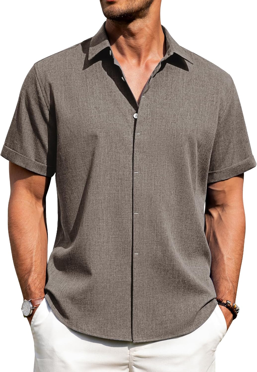 Thumbnail 6 de J.VER Men’s Linen Blend Casual Short-Sleeve Button-Down Shirt for Summer & Beach