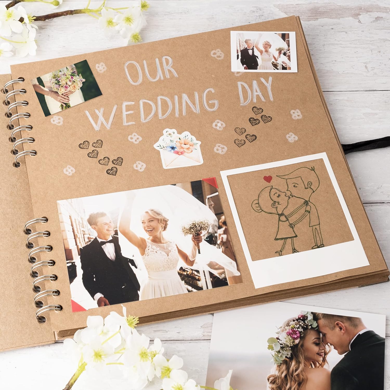 Thumbnail 4 de Bstorify Large Scrapbook 25.4 x 25.4 cm | 70 Pages Kraft Paper Memory Book with Ribbon Closure