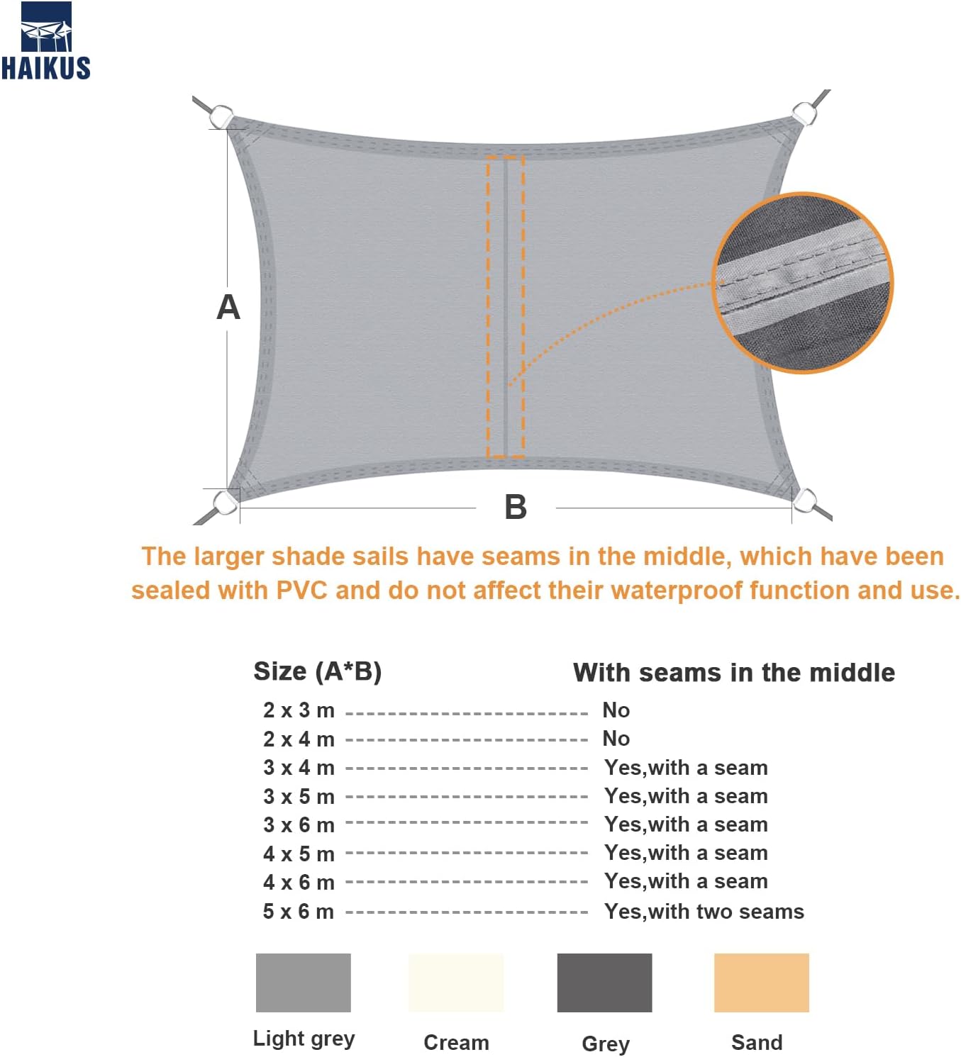 Thumbnail 6 de HAIKUS Tenda a vela impermeabile rettangolare 4x5 m con protezione UV 98% (telo grigio chiaro)