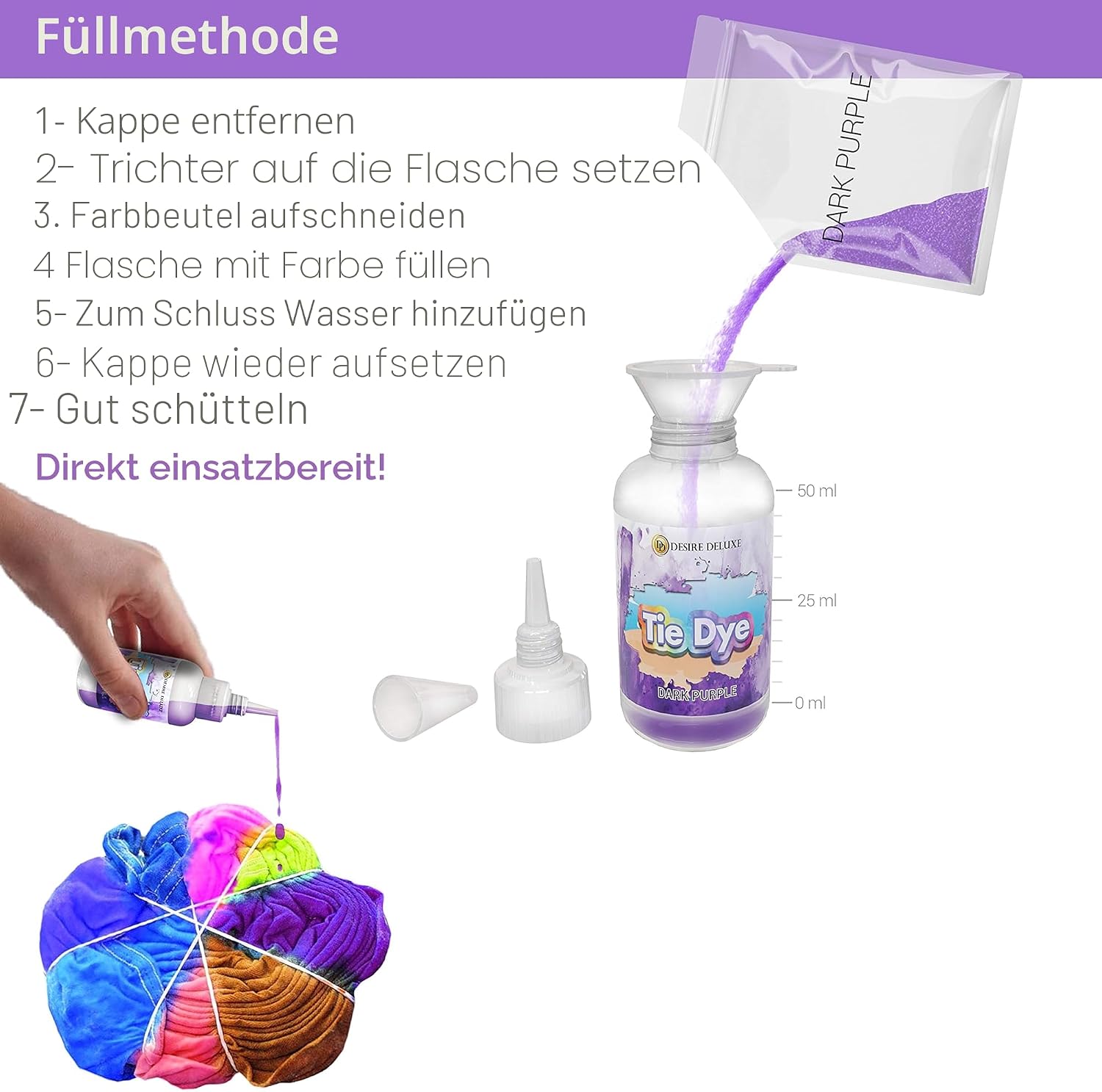 Detalle de Desire Deluxe Tie Dye Kit – Farben Textilfarbe für Kleidung (5-Farben-Set)