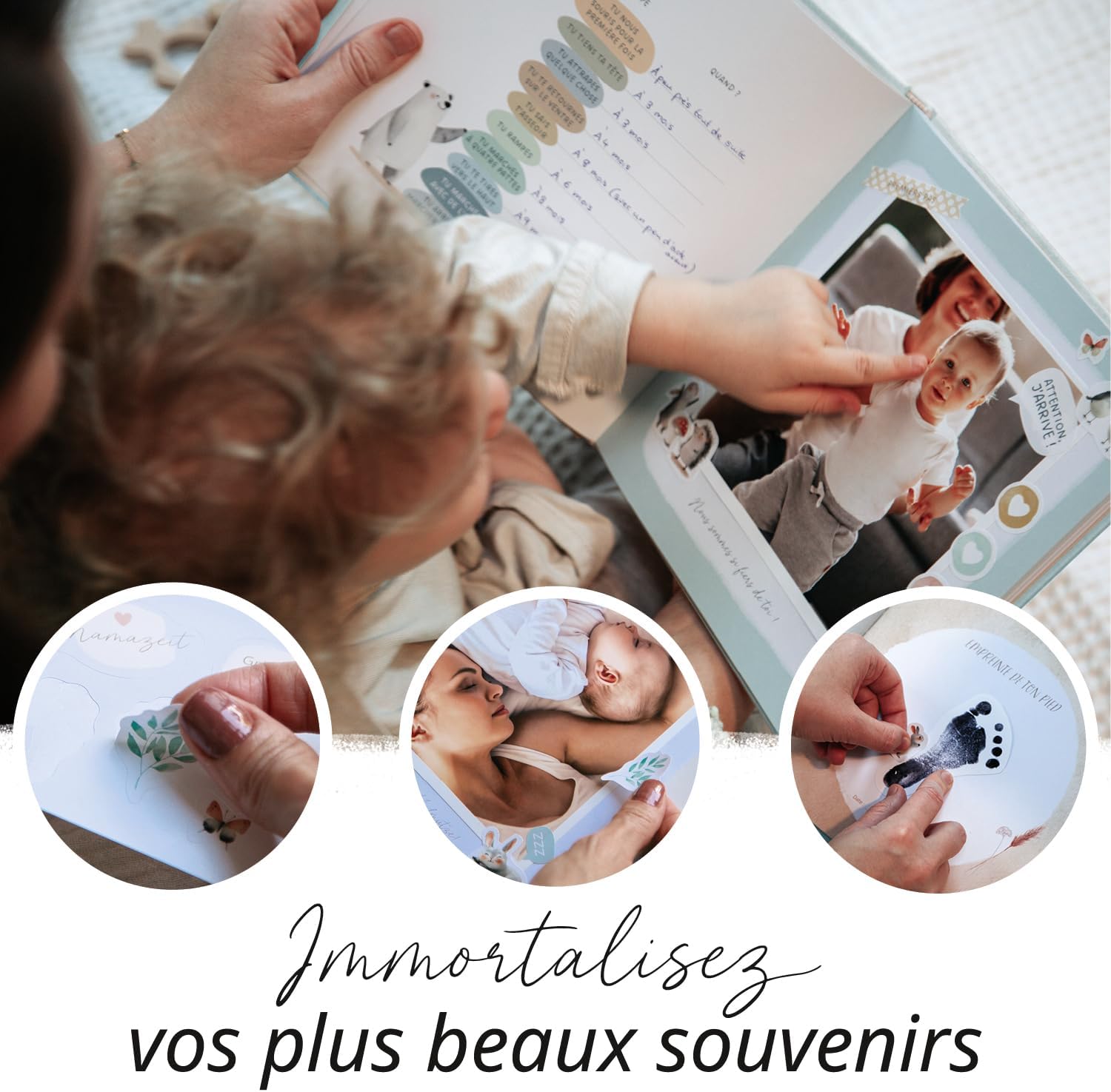 Thumbnail 2 de Livre de naissance Ma première année + set d’autocollants – album bébé 80 pages