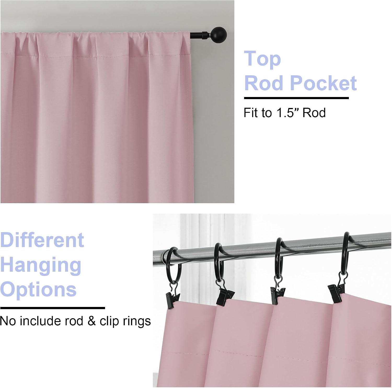 Thumbnail 3 de Simplebrand Ava Blush Blackout Curtains (63" Length, 2 Panels) for Bedroom