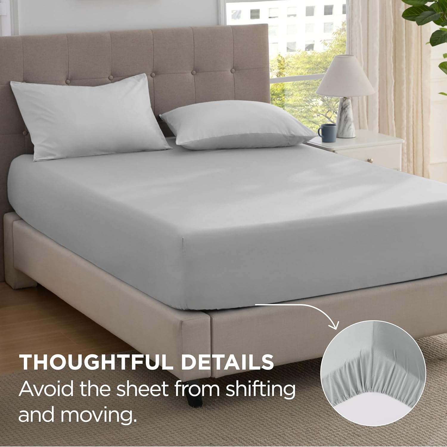 Thumbnail 3 de Bedsure King Size Fitted Sheet – Extra Deep Pocket 16-inch, Microfiber, Grey, 150x200cm