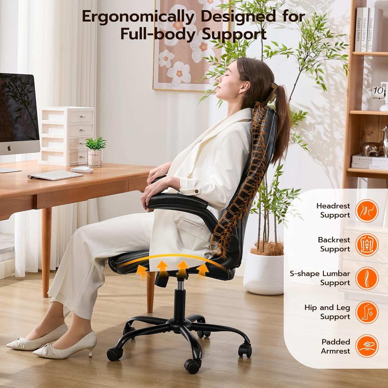 Thumbnail 4 de Ylzyxal Office Desk Chair with Adjustable Air Lumbar, Flip-Up Arms, and 360° Swivel Wheels