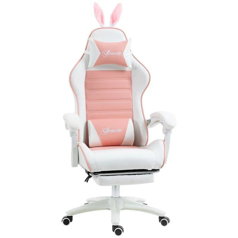 Detalle de Silla Gaming Welltin Rosa y Blanco Reclinable 135° con Reposapiés