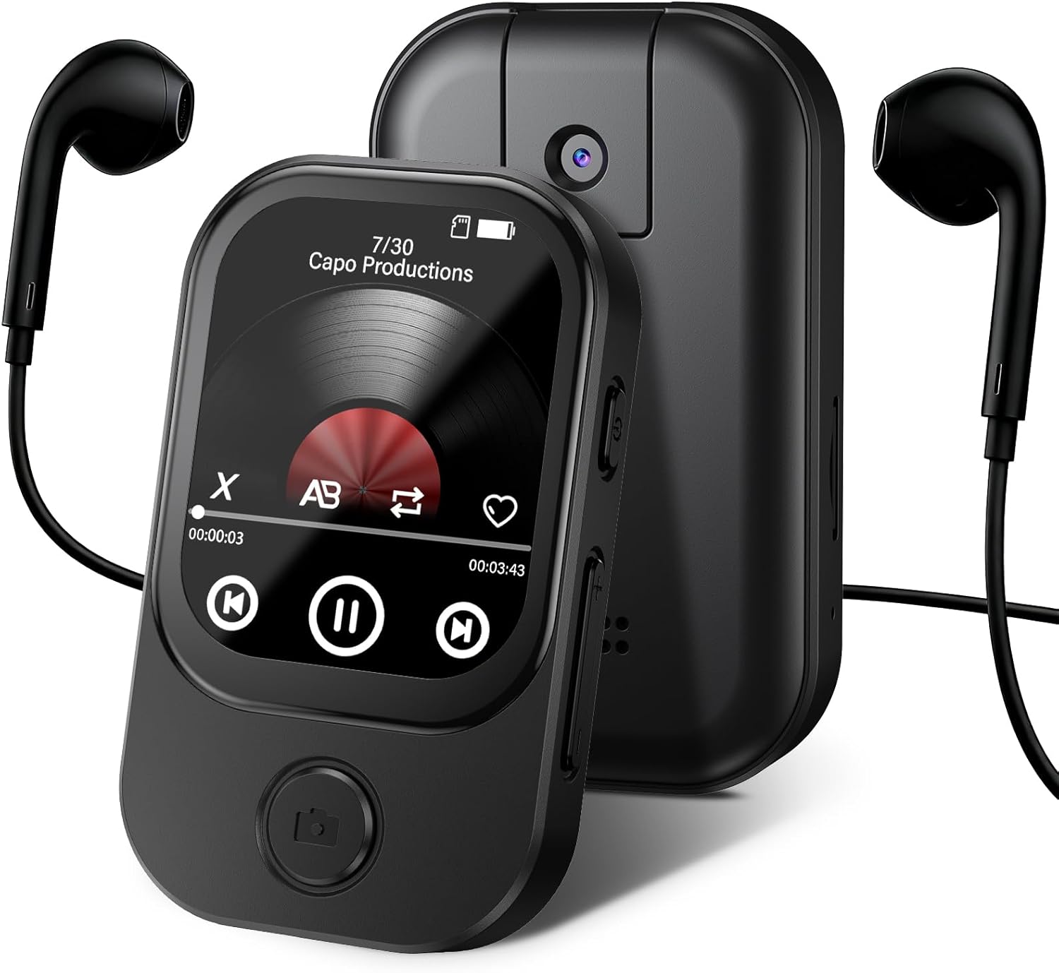 64GB Lettore MP3 Bluetooth 5.4 con fotocamera apribile a 180° — HD, FM e pedometro