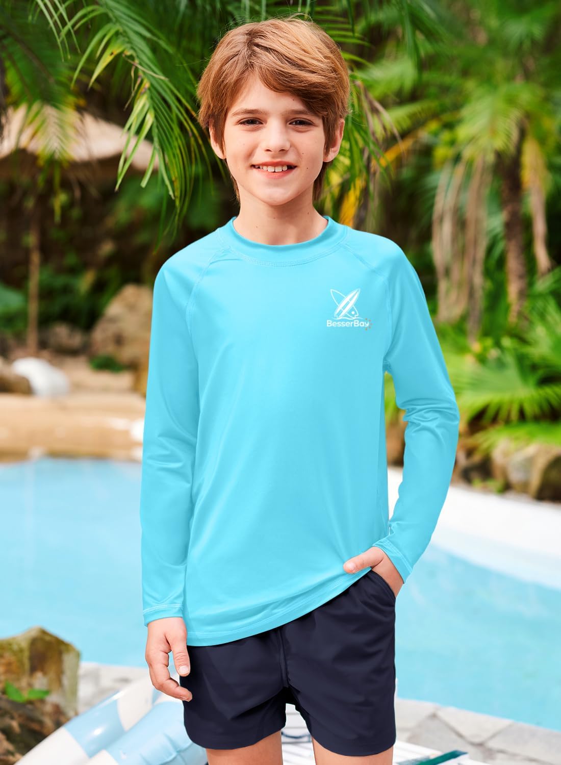 Detalle de BesserBay Kinder UV Shirt UPF 50+ Langarm Rashguard 110-150 – Sonnenschutz für aktive Kinder