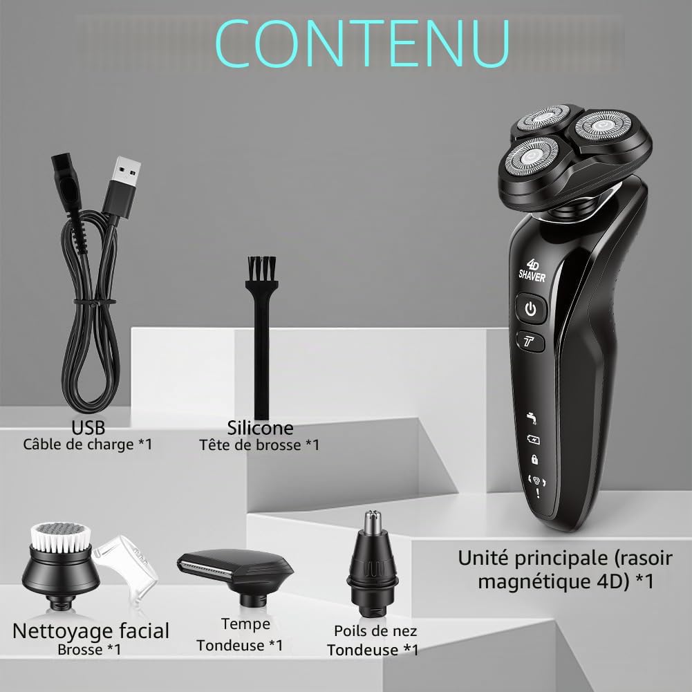 Thumbnail 1 de Aolso Rasoir Électrique 3 en 1 pour homme – Wet & Dry, 4D Floating, LED, IPX6, USB-C