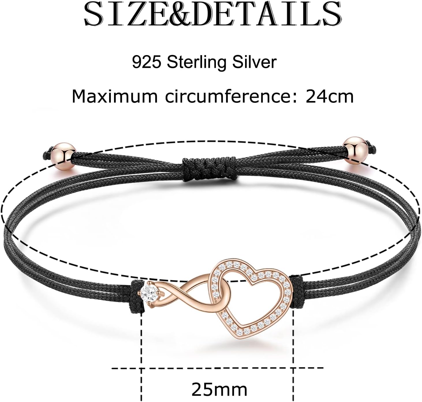 Detalle de Jrêveinfini Infini Bracelet Femme Argent 925 – Cordon ajustable avec boîte cadeau