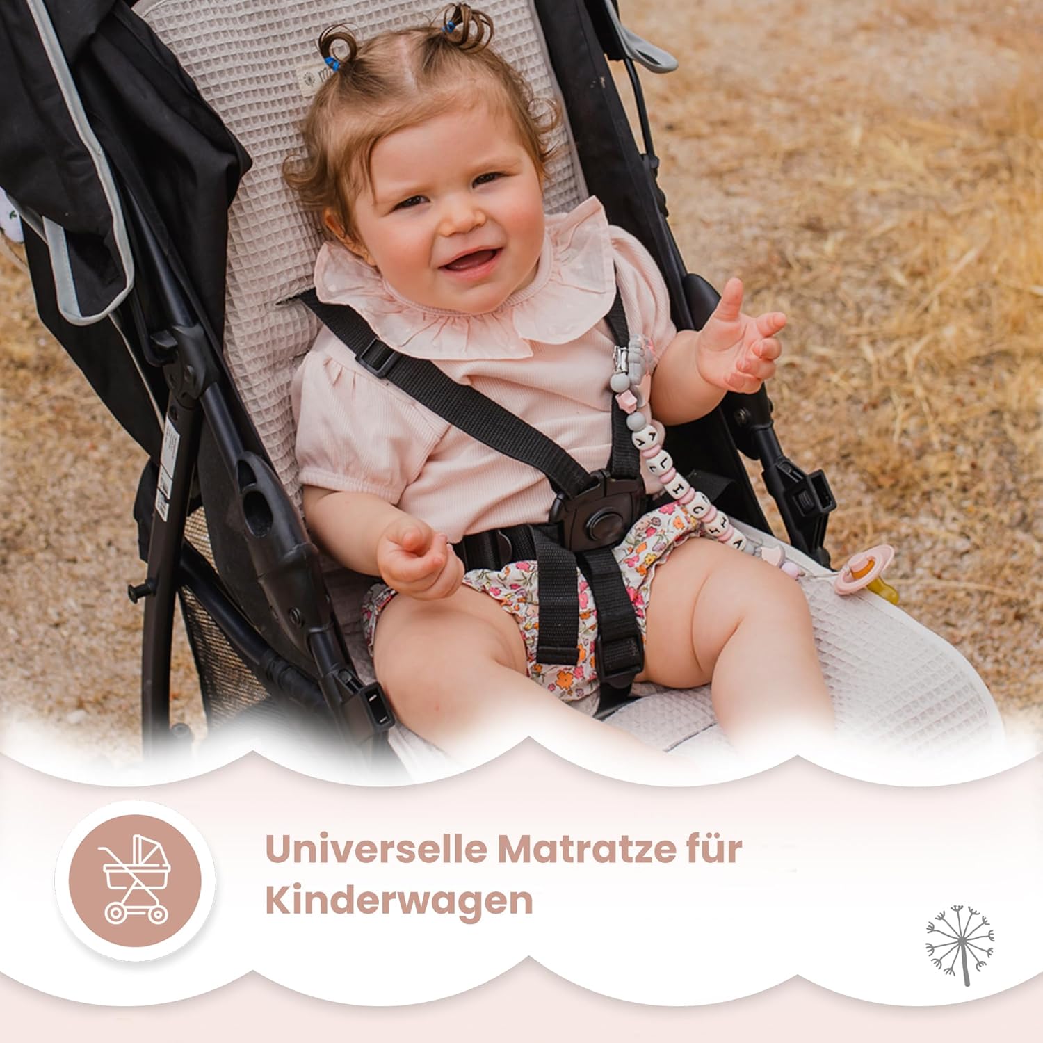 Detalle de MIMUSELINA Kinderwagen Sitzauflage Universal aus 100% Baumwolle OEKO-TEX – atmungsaktiv, waschbar, 34 × 84 cm