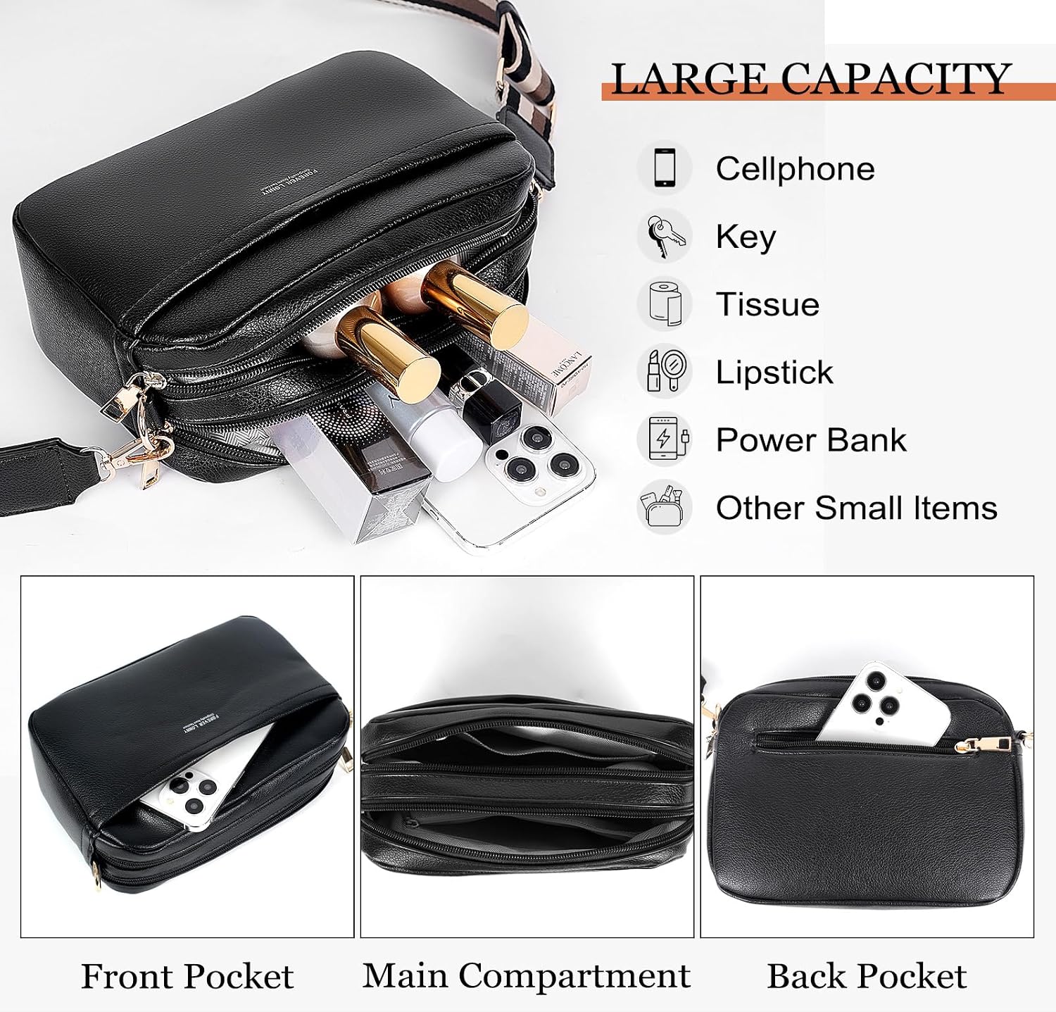 Detalle de AIFILLE petit sac bandoulière femme pour téléphone, pochette en cuir synthétique et bandoulière réglable