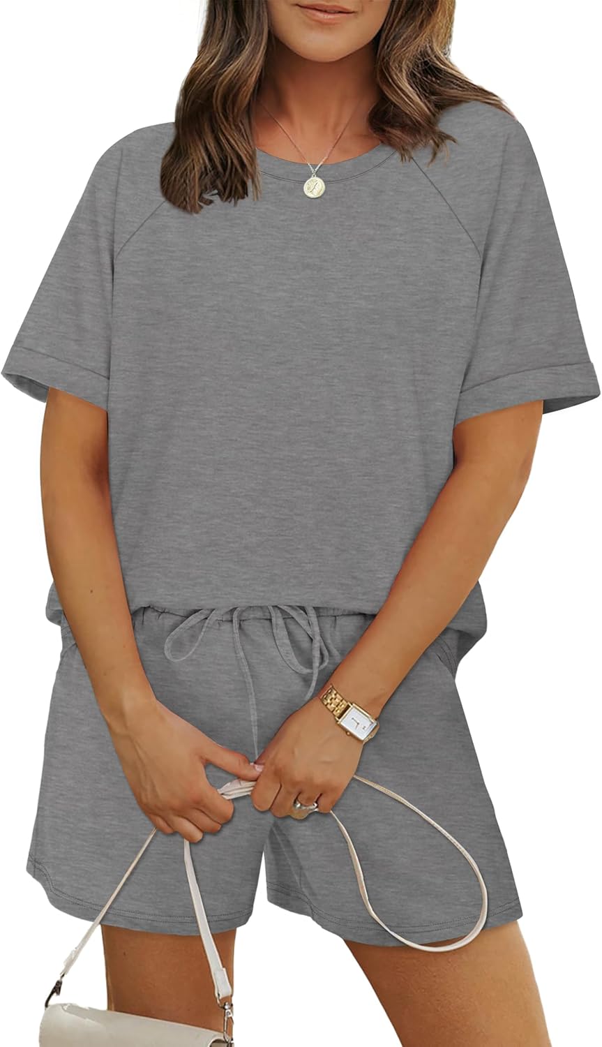 Thumbnail 6 de WIHOLL Two-Piece Short Set for Women — Casual Short Sleeve Crew Neck Lounge Matching Set