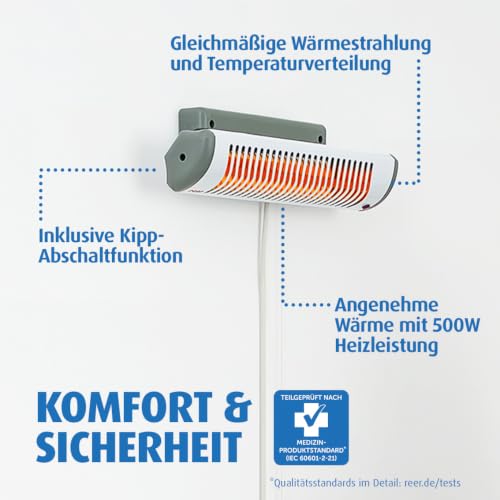 Detalle de Reer EasyHeat Flex Wickeltisch-Wärmestrahler 500 W – Standgerät, Weiß