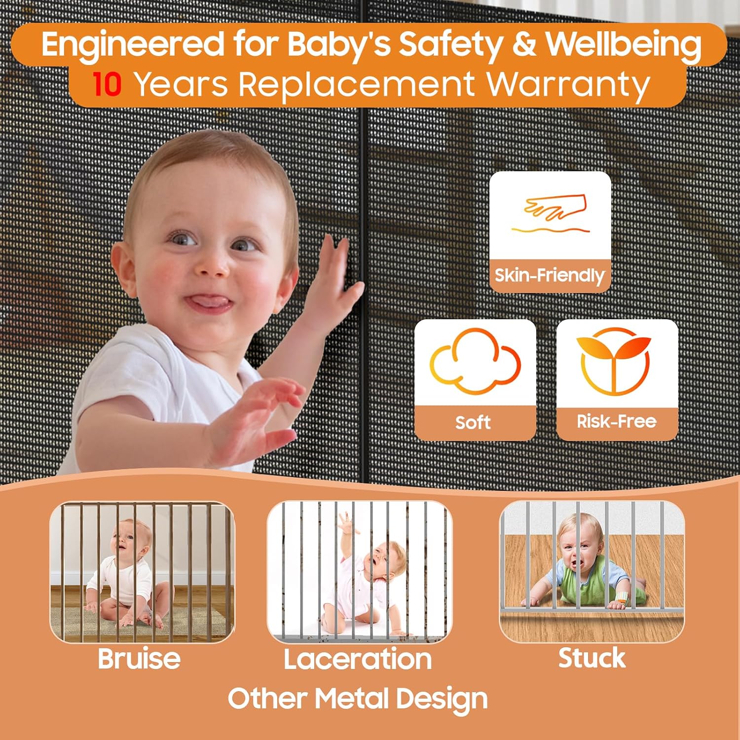 Detalle 2 de Pravoluxmax 160-Inch Retractable Baby Gate, 42-Inch Extra-Tall Mesh