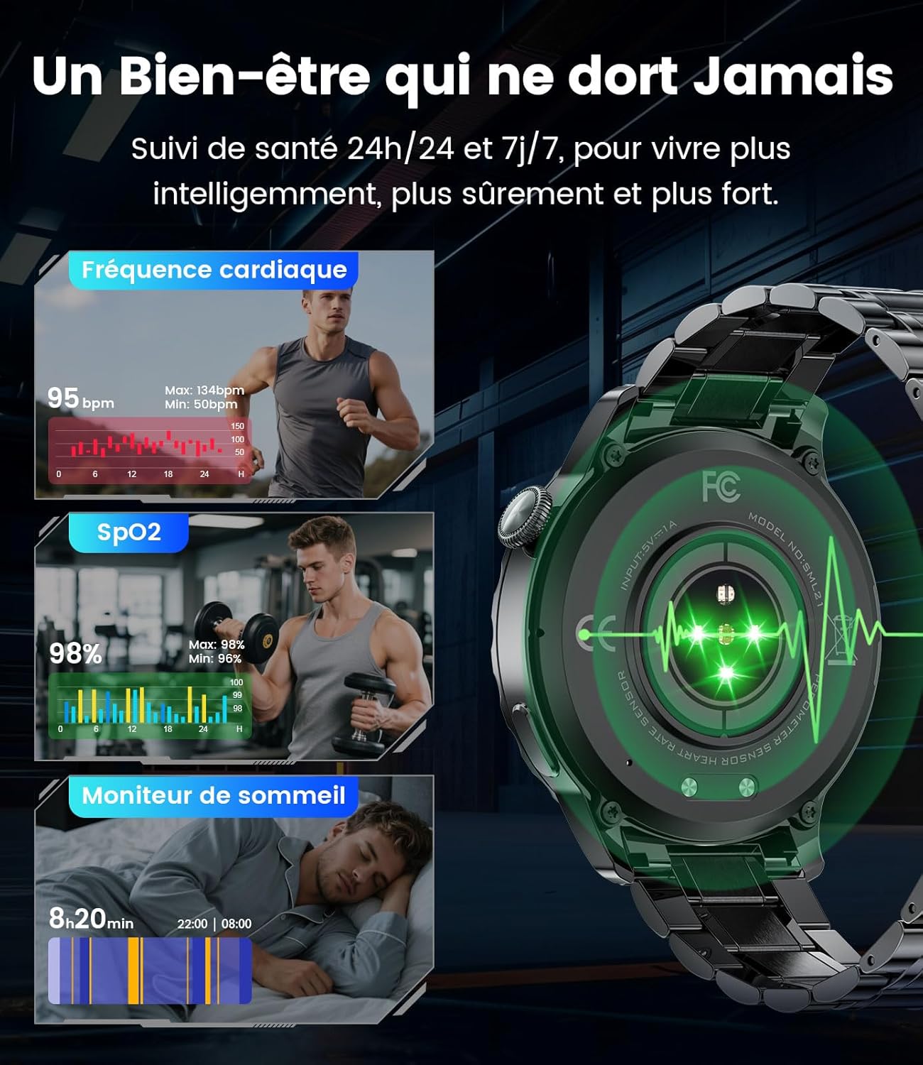 Thumbnail 4 de LIGEMI Montre Connectée Homme SML21 – Écran AMOLED 1,43", 123 modes sportifs, autonomie jusqu’à 15 jours, étanche 3ATM