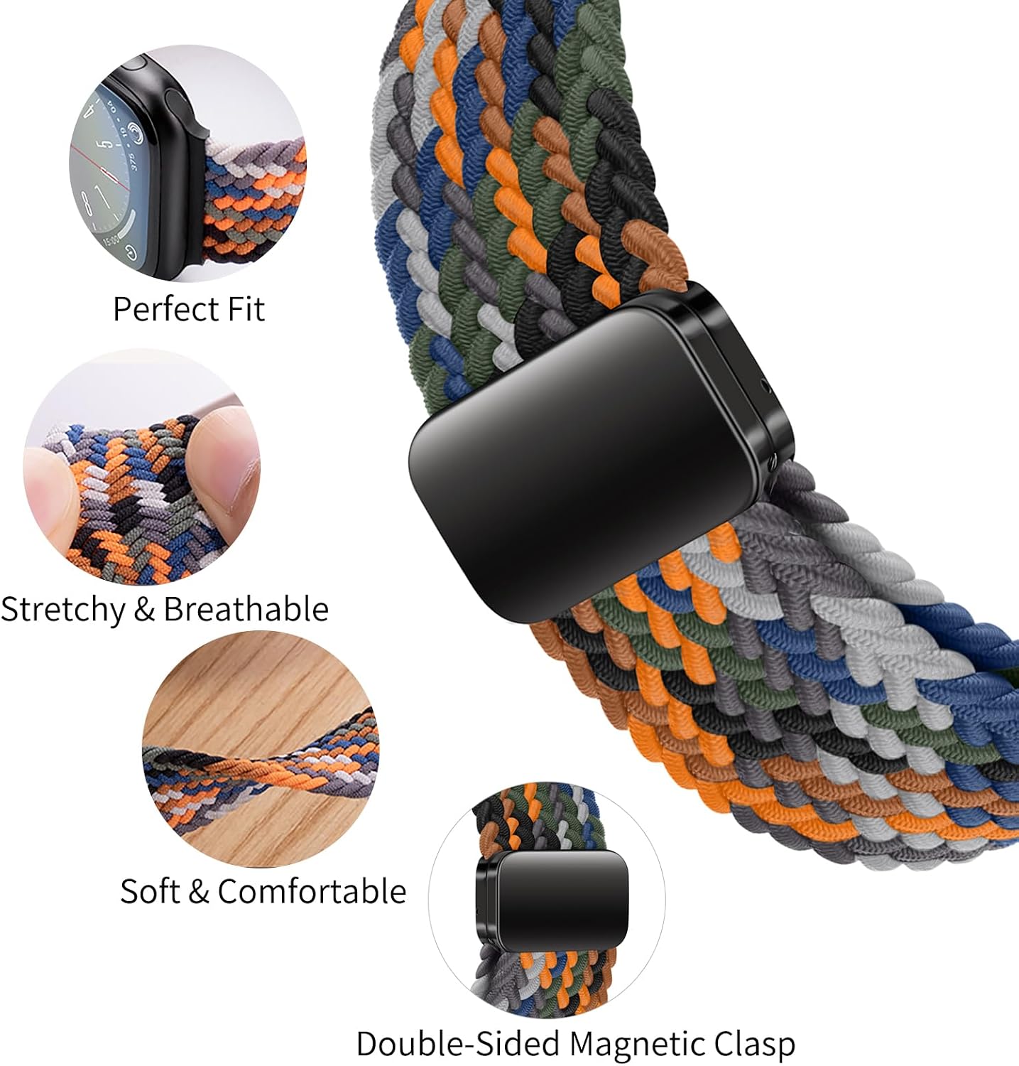 Detalle 1 de Qimela Sport Loop Magnetic Stretch Braided Band for Apple Watch (38mm–49mm compatibility)