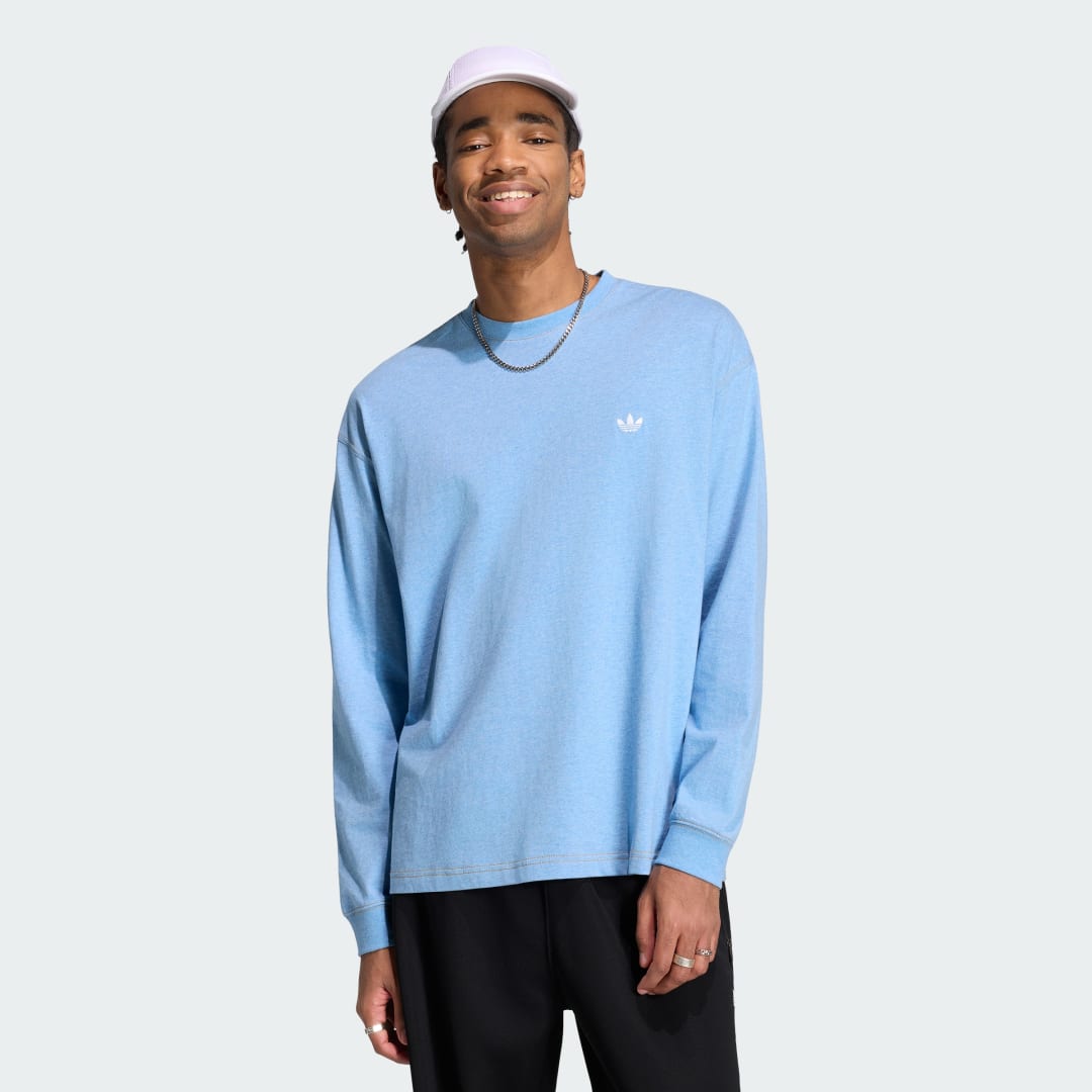 Detalle de Camiseta jaspeada de manga larga Trefoil Essentials de Adidas — azul