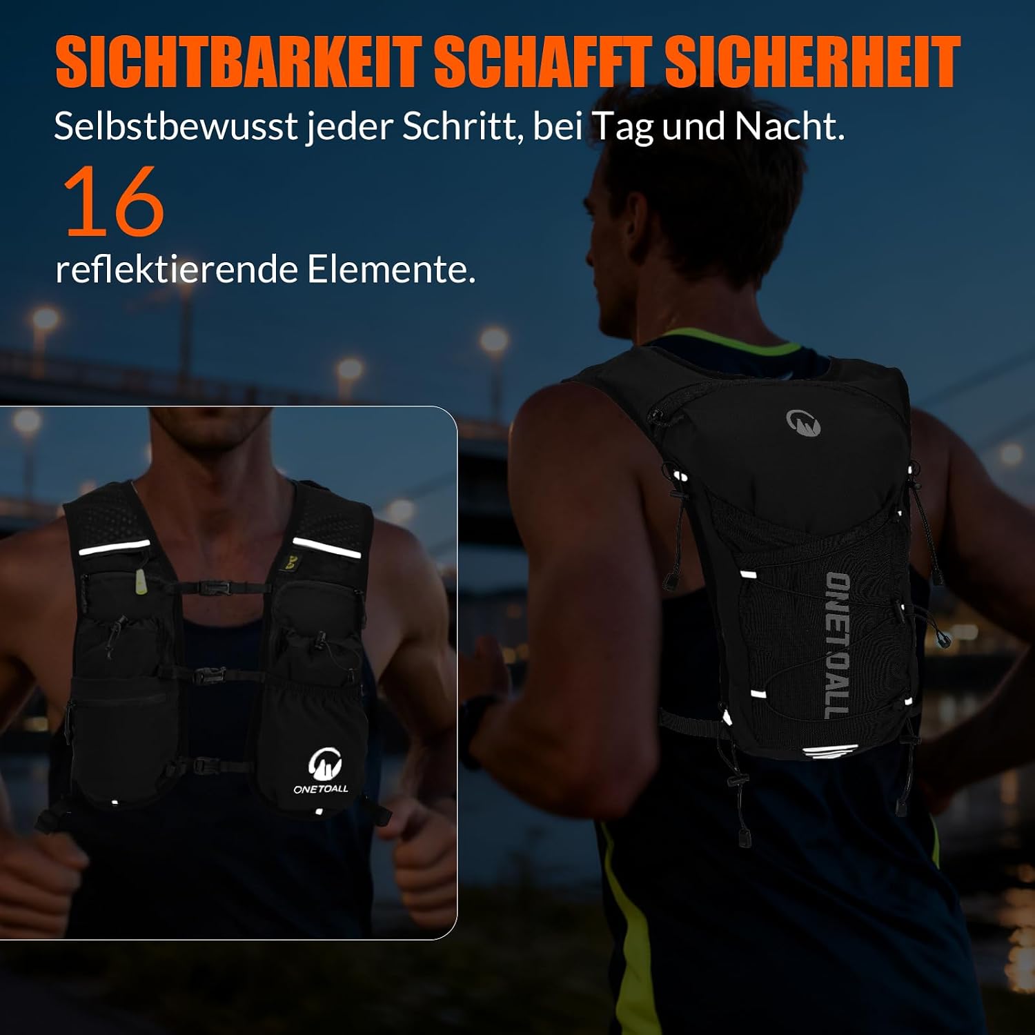 Thumbnail 3 de ONETOALL Laufweste Damen mit 2L TPU Trinkblase – reflektierender 6L Running Vest (190 g)