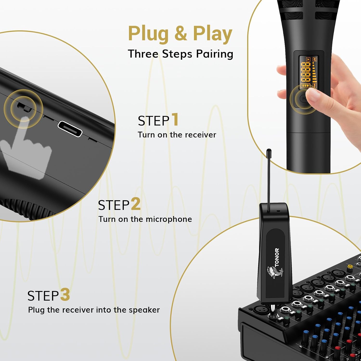 Thumbnail 4 de TONOR TW3B Dual Wireless Karaoke Microphone System, Rechargeable Receiver