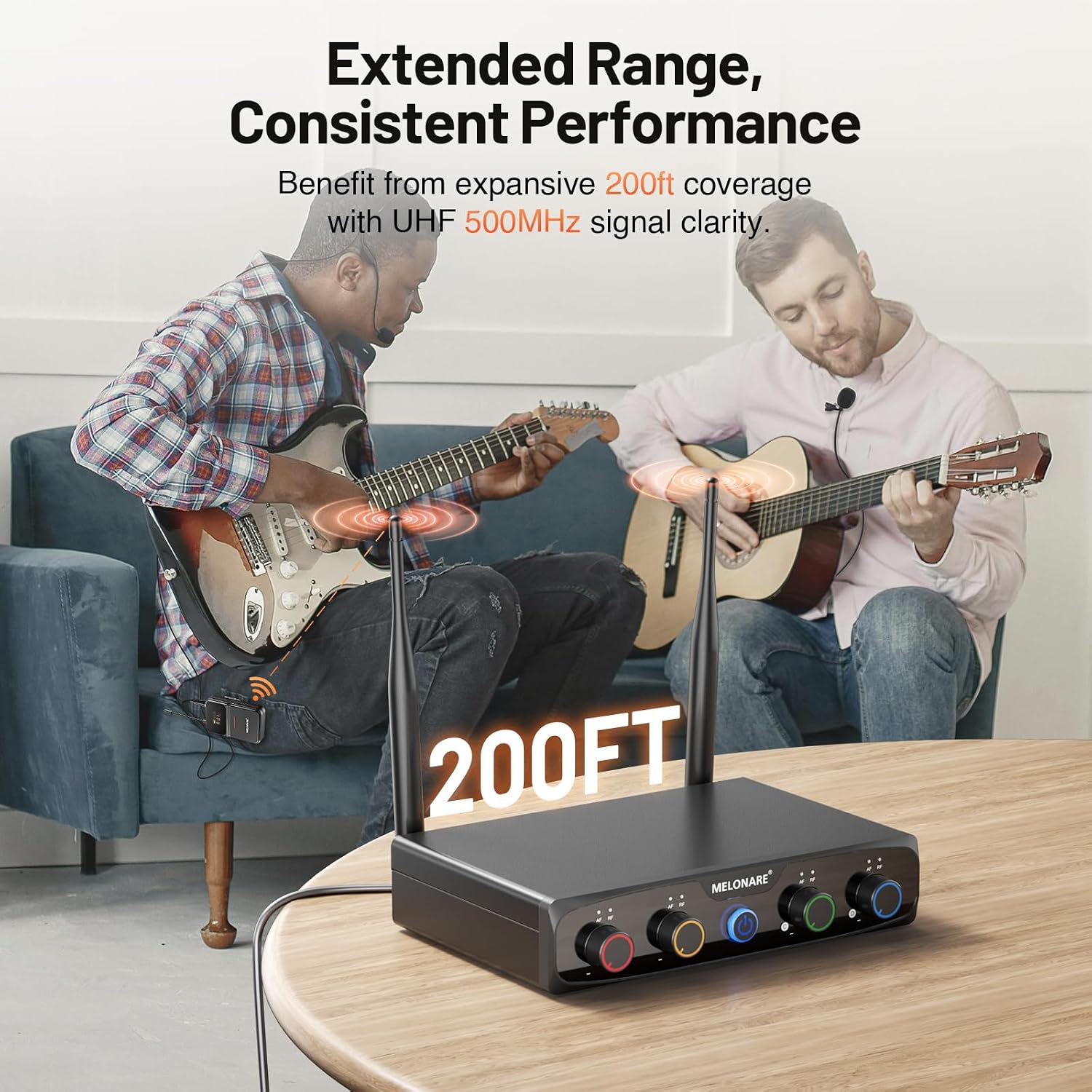 Detalle de MELONARE MWM-41-4B 4-Channel UHF Wireless Microphone System, 200 ft Range