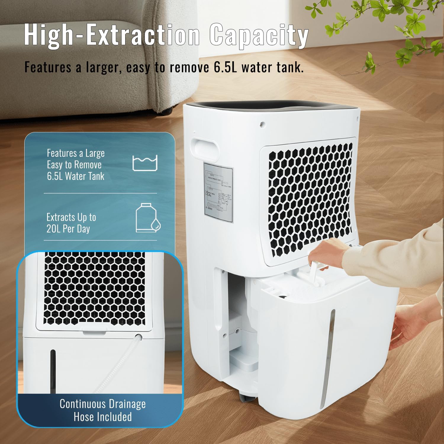 Detalle de PureMate 20L Dehumidifier 6.5L Tank
