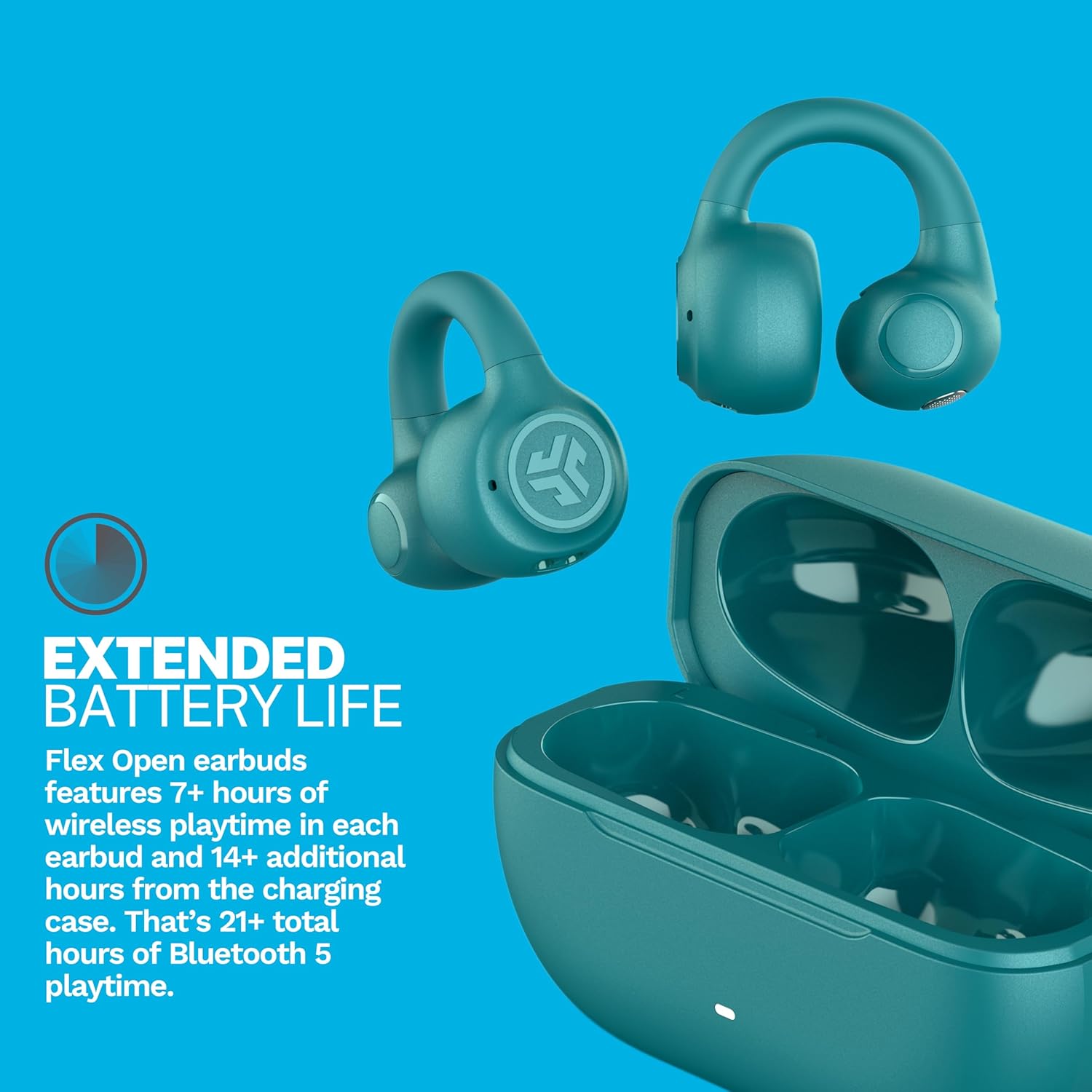 Thumbnail 3 de JLab Flex casque à oreille ouverte avec Bluetooth multipoint, autonomie annoncée jusqu’à 21 h et personnalisation via application (sarcelle)