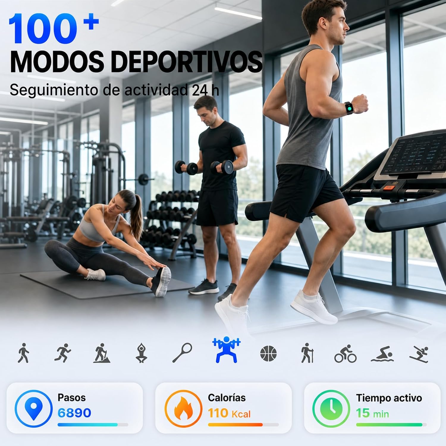 Thumbnail 6 de uaue Reloj Inteligente 3ATM con GPS y 100+ Modos Deportivos – ideal para viajes y entrenamiento