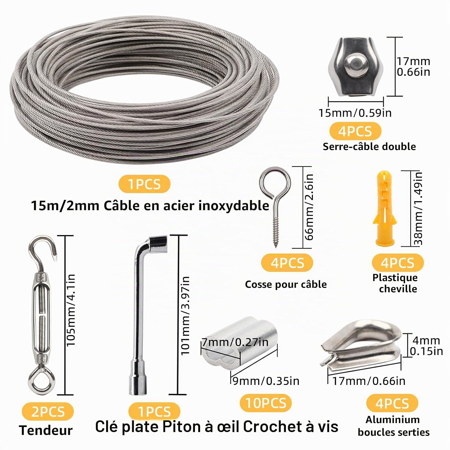 Thumbnail 6 de AMZSKU 304 roestvrijstalen staalkabel, 15 m, 2 mm, met PVC-mantel
