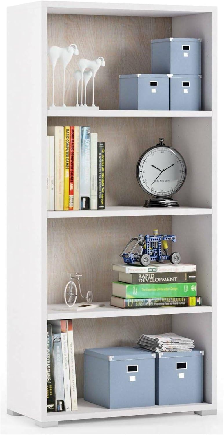 Thumbnail 1 de Dmora - Libreria Giacinto: scaffale a 3 ripiani regolabili, Bianco e Rovere, 60x30x130 cm, Made in Italy