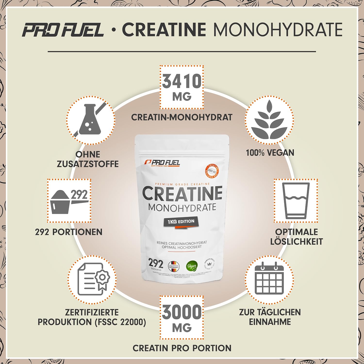 Detalle 2 de Creatin Monohydrat Pulver 1kg 3 g pro Portion