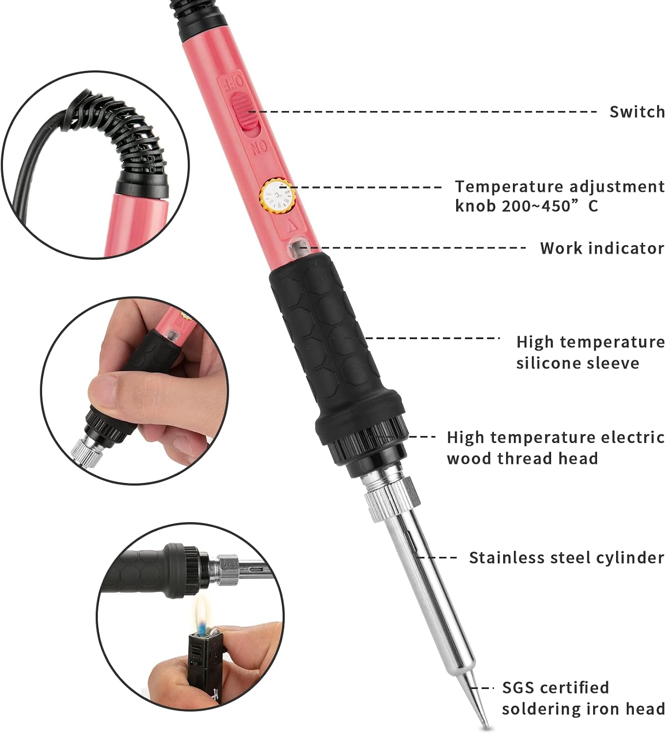 Detalle 2 de Q-MING 60W Soldering Iron Kit, Adjustable Temperature, 5 Tips, 110V