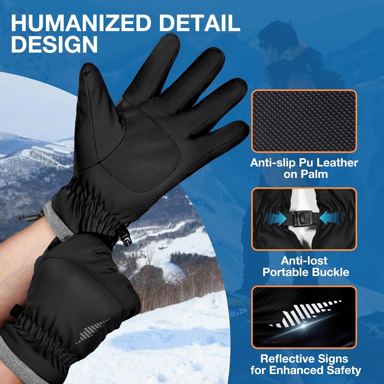 Detalle 2 de SIMARI Winter Gloves, XX-Large Black, Touchscreen Fingers and Windproof Cuffs