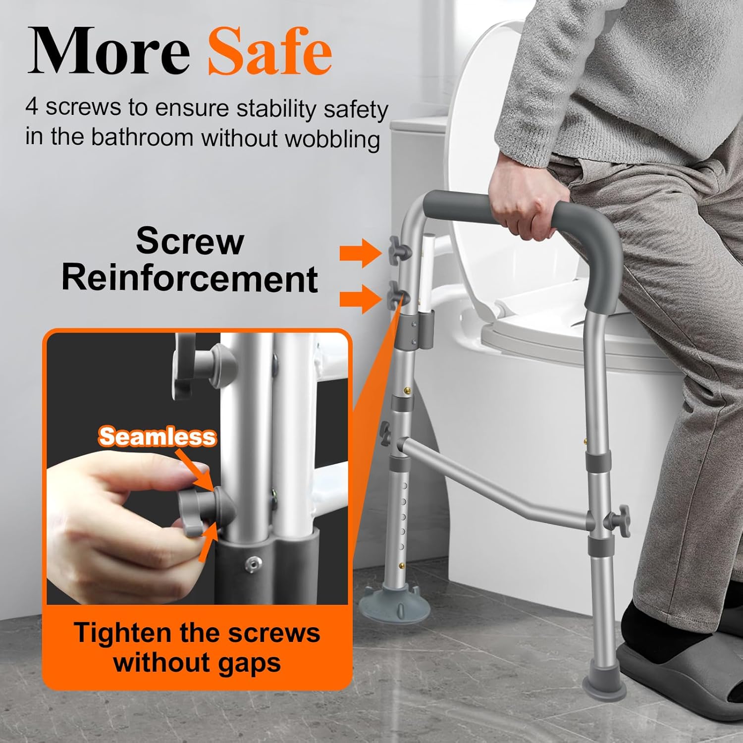 Detalle 2 de DePango Rails de sécurité réglables pour toilettes avec poignées au-dessus du siège (pour personnes âgées et handicapées)