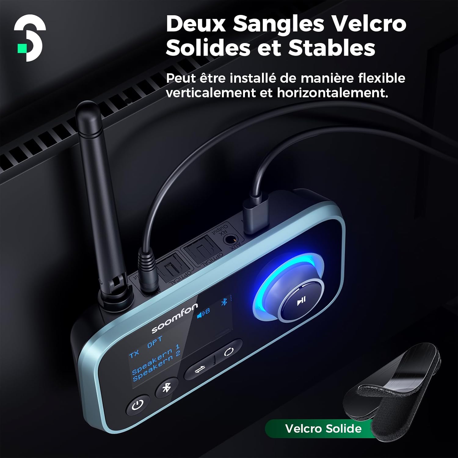 Thumbnail 3 de SOOMFON Émetteur-Récepteur Bluetooth 5.0 3 en 1 avec écran LCD — Transmetteur RX/TX et mode bypass
