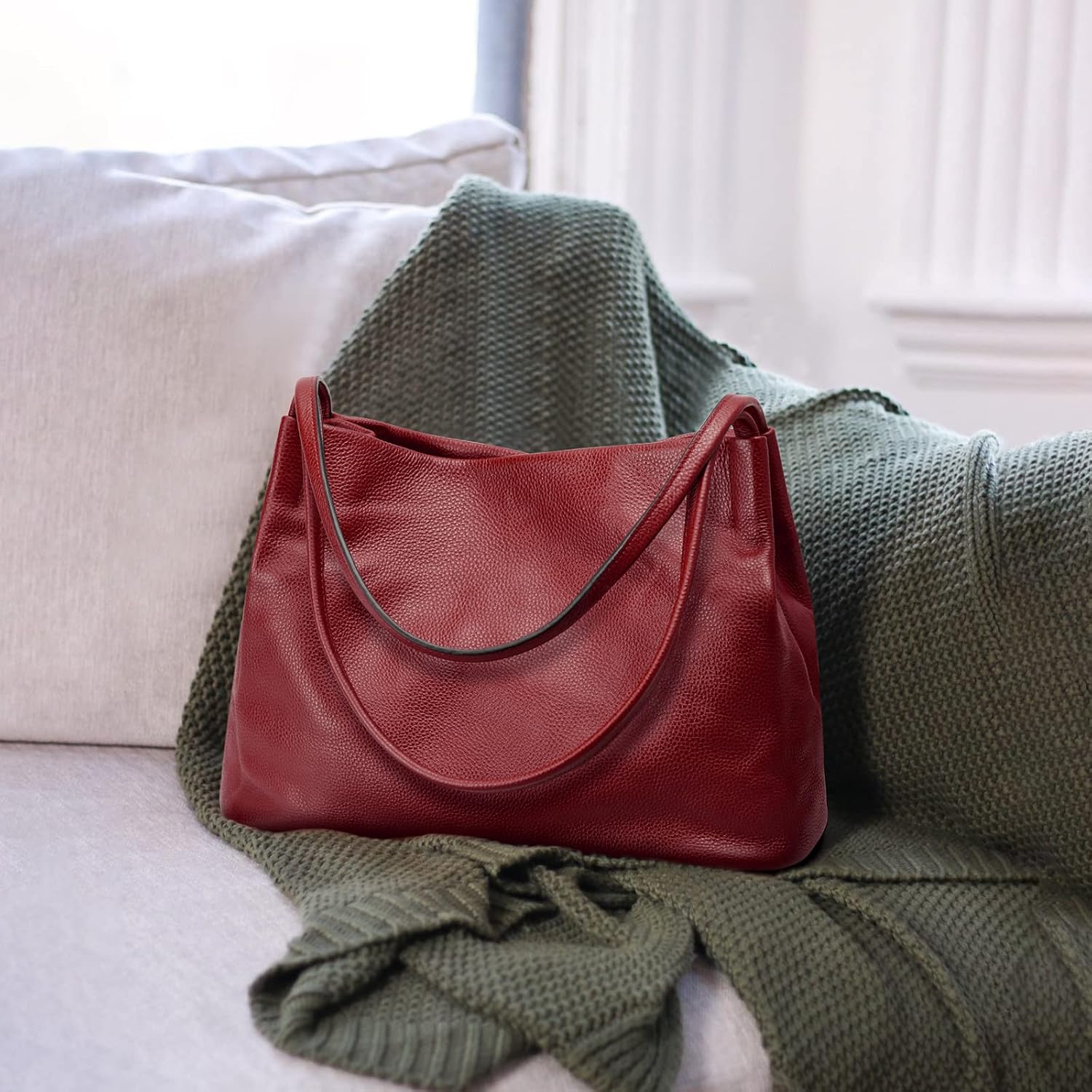Detalle de Kattee Soft Genuine Leather Tote Hobo Shoulder Bag (Large) with Magnetic Snap Closure