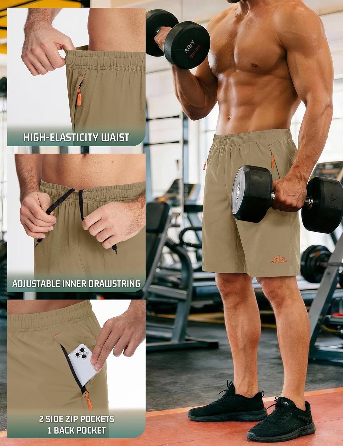 Thumbnail 3 de TACVASEN Men's Quick-Drying Training Shorts: Lightweight, Breathable Running Shorts with Zip Pockets