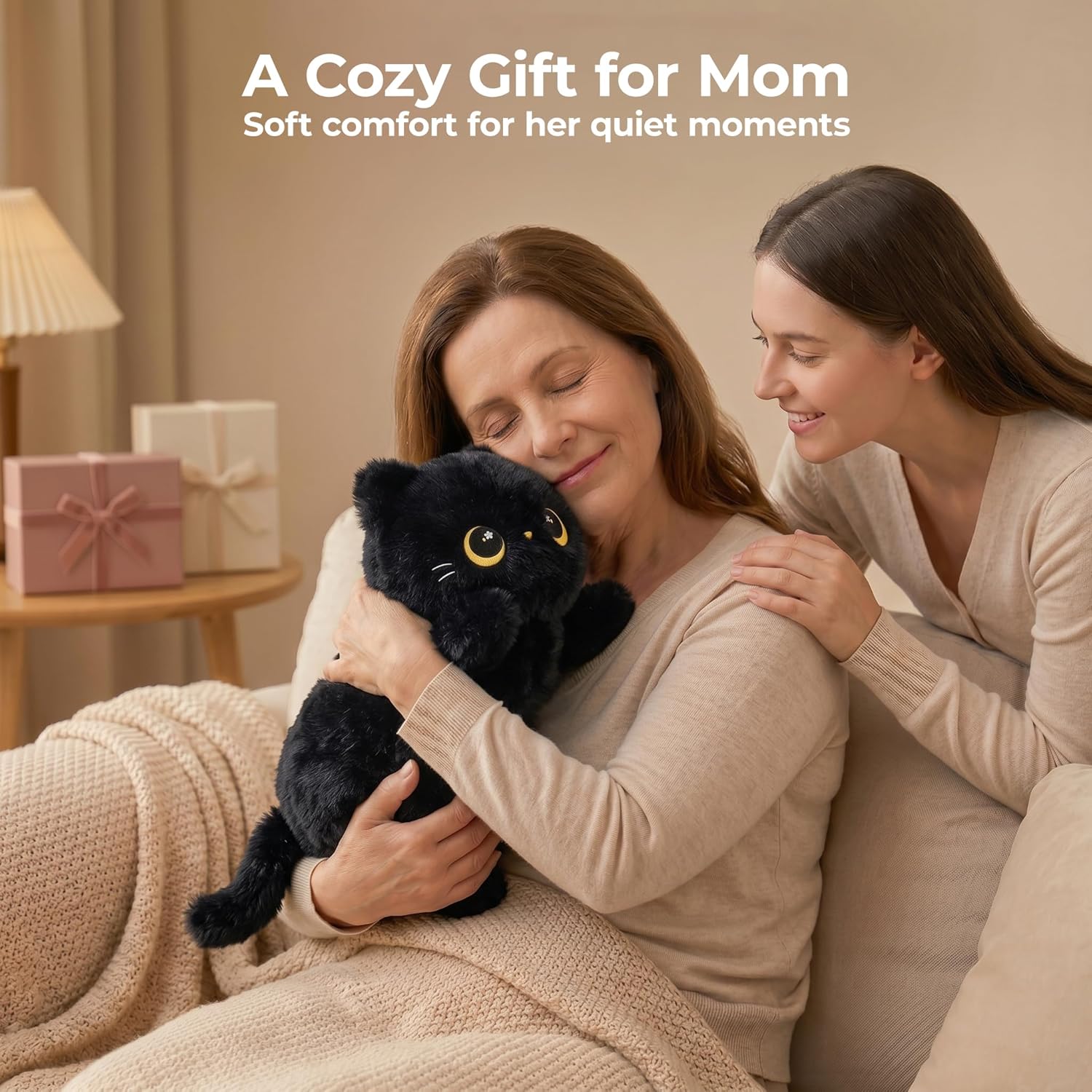 Thumbnail 6 de Mewaii Cute Black Cat Plush Pillow (Kawaii squishy stuffed cat) – Cuddle cushion for kids & girls, 13 inch