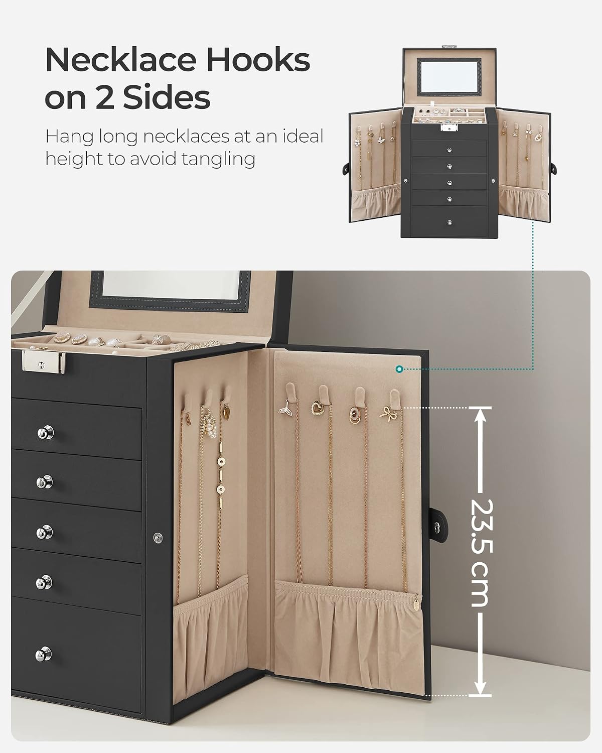 Detalle de SONGMICS BRIDIE Collection JBC152B01 6-Tier Jewellery Box with Mirror and Lock