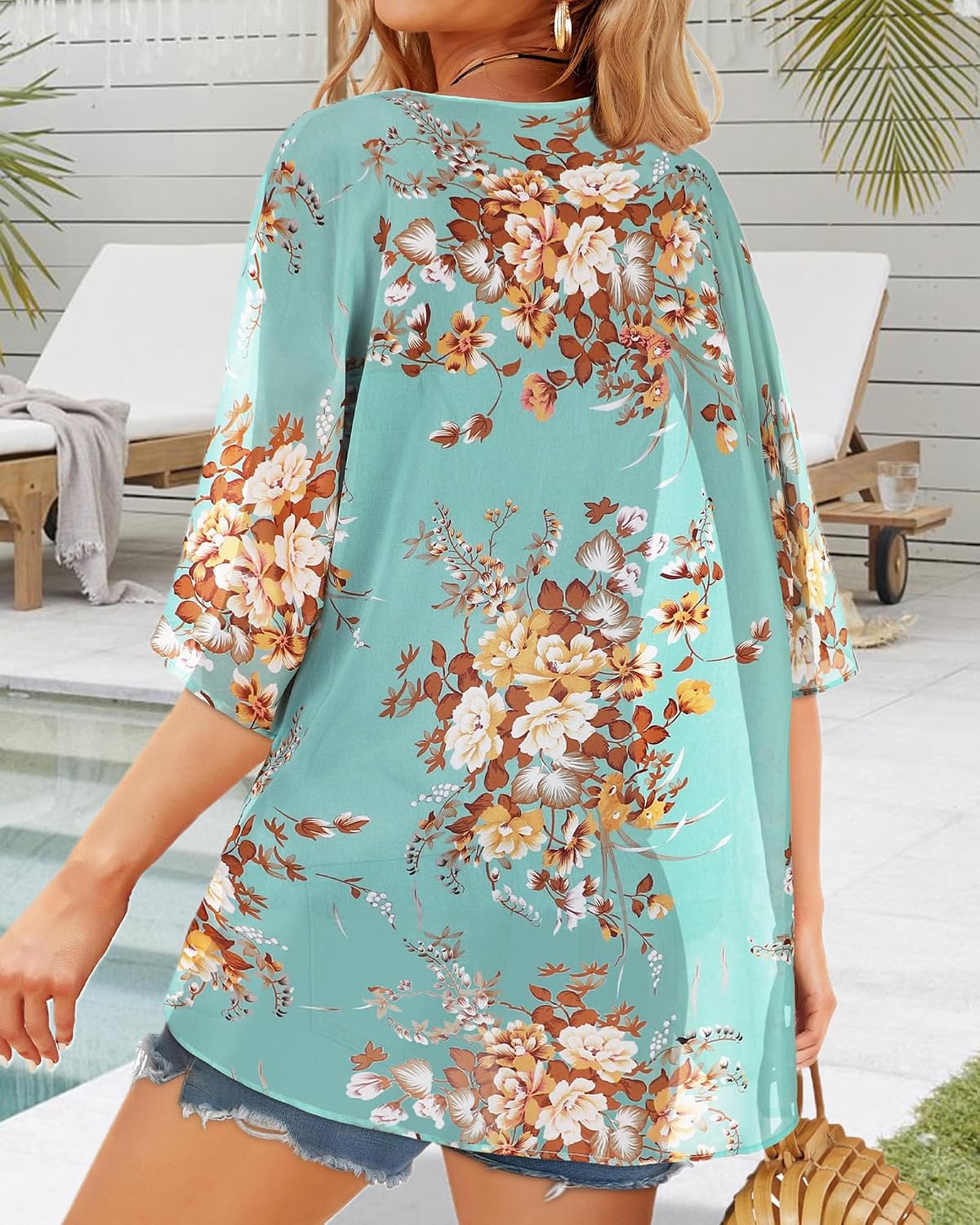 Thumbnail 4 de Gosunny Damen Sommer-Tops Strand-Kimono im Boho-Style als Bikini-Überwurf (Oversized, Blumendruck)