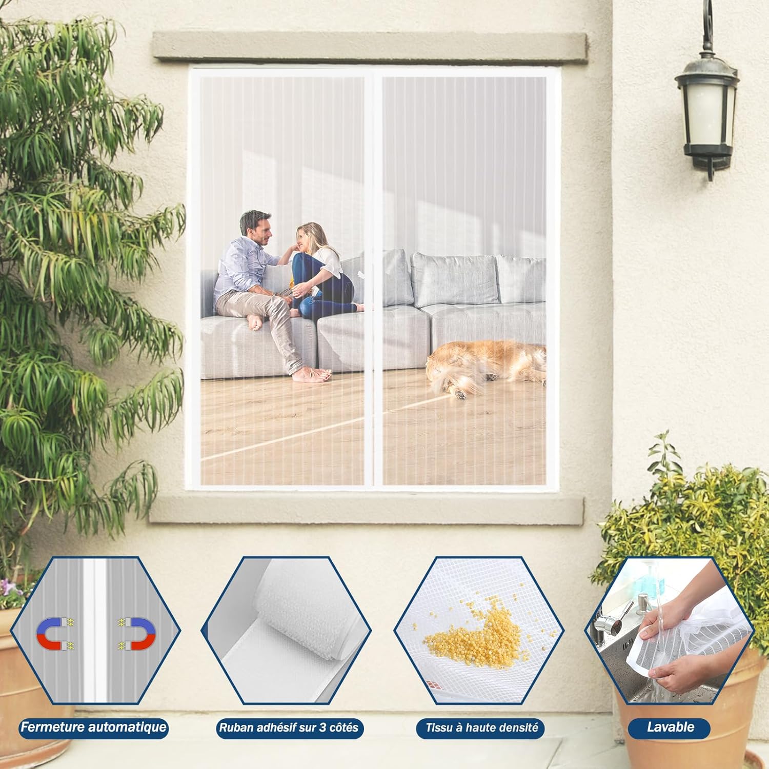 Thumbnail 1 de SAILIMAY Moustiquaire Fenêtre Magnétique 150x150 cm – fermeture automatique, sans perçage, blanc