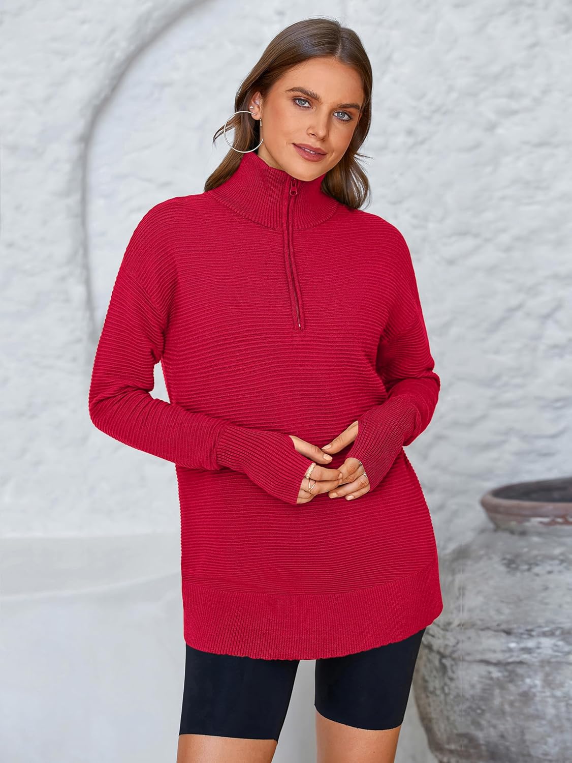 Thumbnail 3 de PRETTYGARDEN V‑neck ribbed thumbhole sweater for women