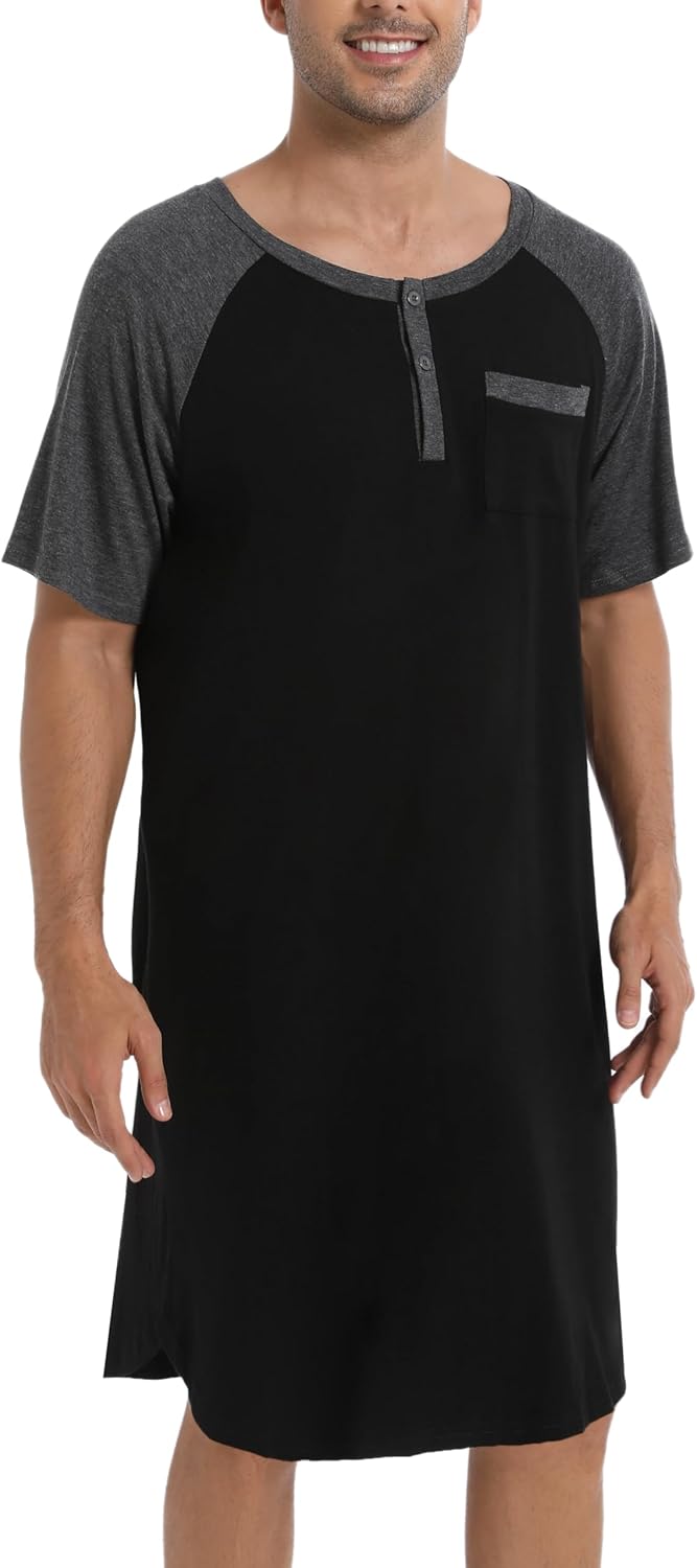 Thumbnail 3 de Enjoyoself Men’s Cotton Short Sleeve Pyjama Tops Long Nightshirts