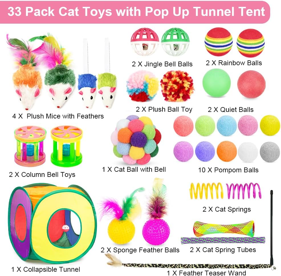 Detalle 2 de Retro Shaw 33-Piece Cat Toy Set with Collapsible Cube Tunnel