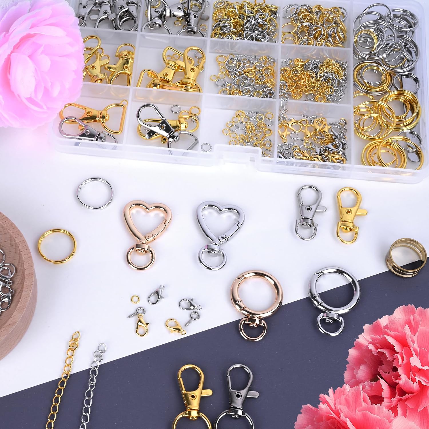Detalle de Prdingfy Gold-Sliver 579-Piece Keychain Making Kit, Gold and Silver Hardware