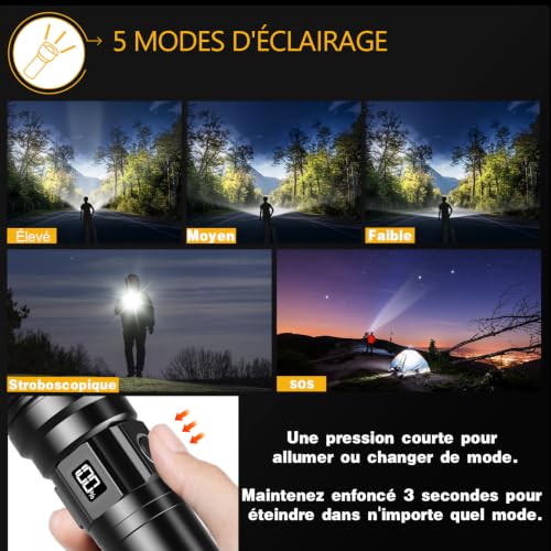 Thumbnail 5 de BEYSTE Lampe Torche LED Ultra Puissante 1 000 000 Lumens, Zoomable