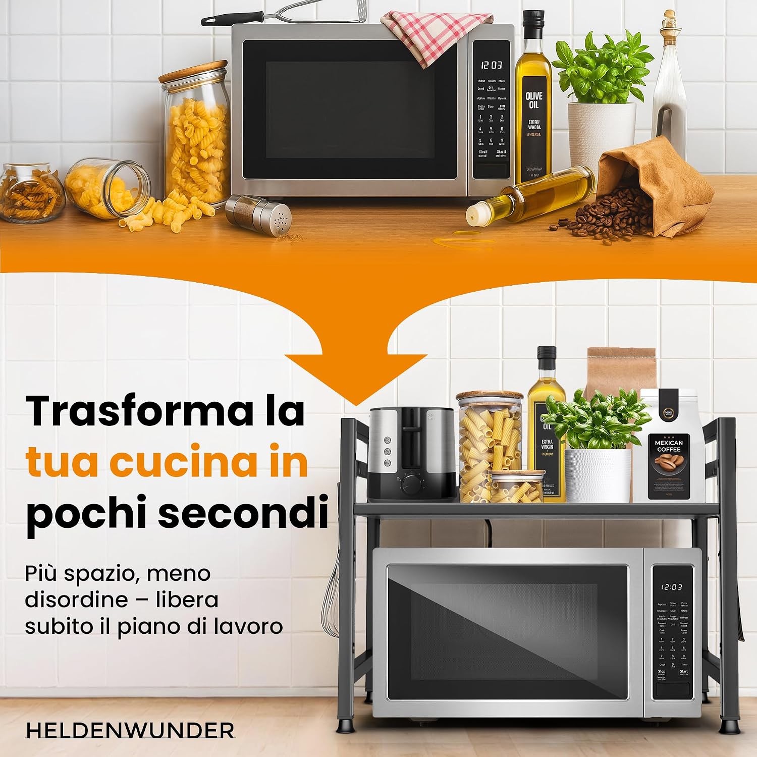 Thumbnail 5 de Heldenwunder Mensola MobileCucina Salvaspazio in Acciaio (2 Ripiani) per Microonde: Versatile e Regolabile
