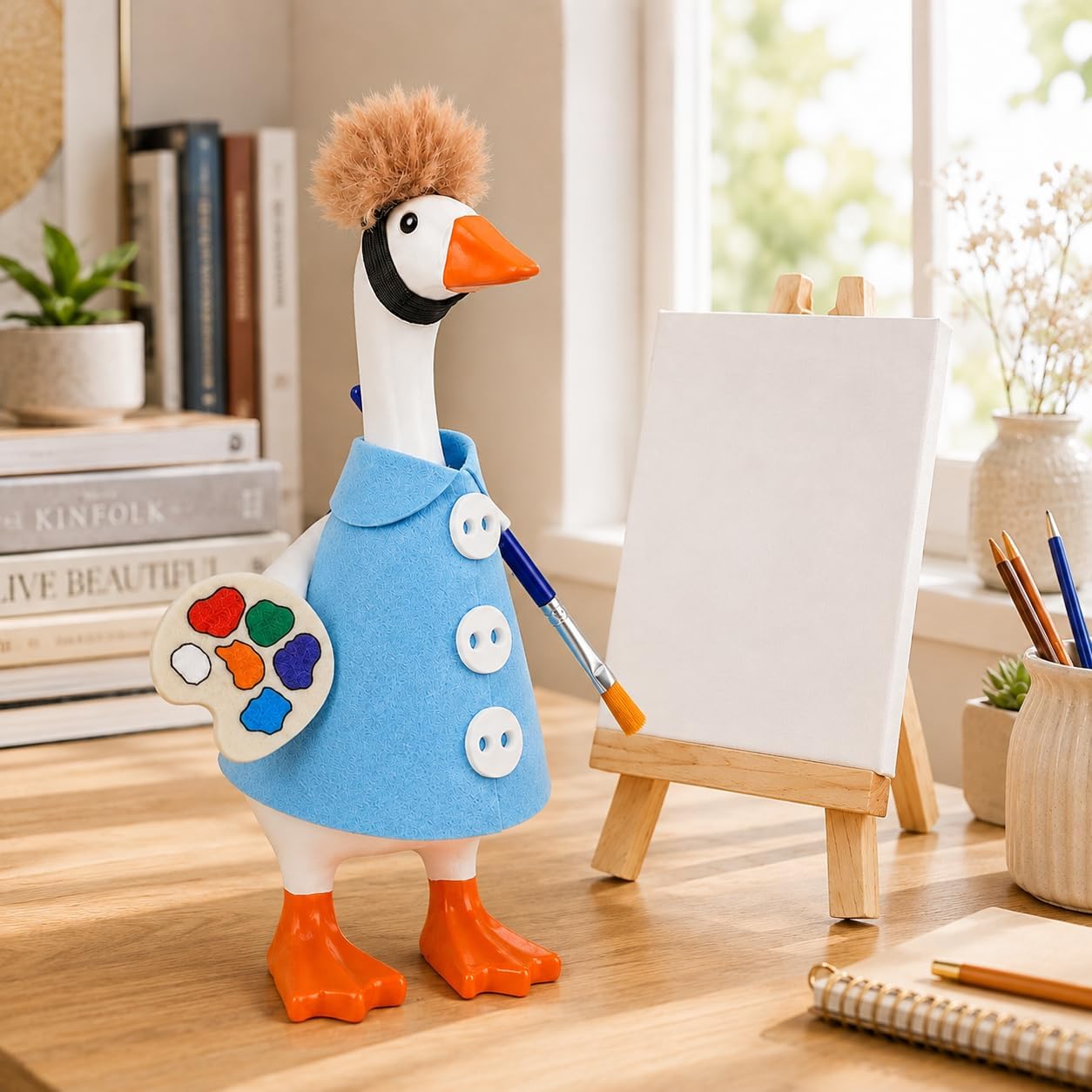 Detalle de SECVOY 7-Inch Desk Goose Artist Outfit with Blue Smock and Mini Easel